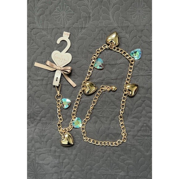 Thalia Sodi Gold Hearts Bling Charm Chain Link Designer Belt NWT Chic Glam Gift - Picture 1 of 6